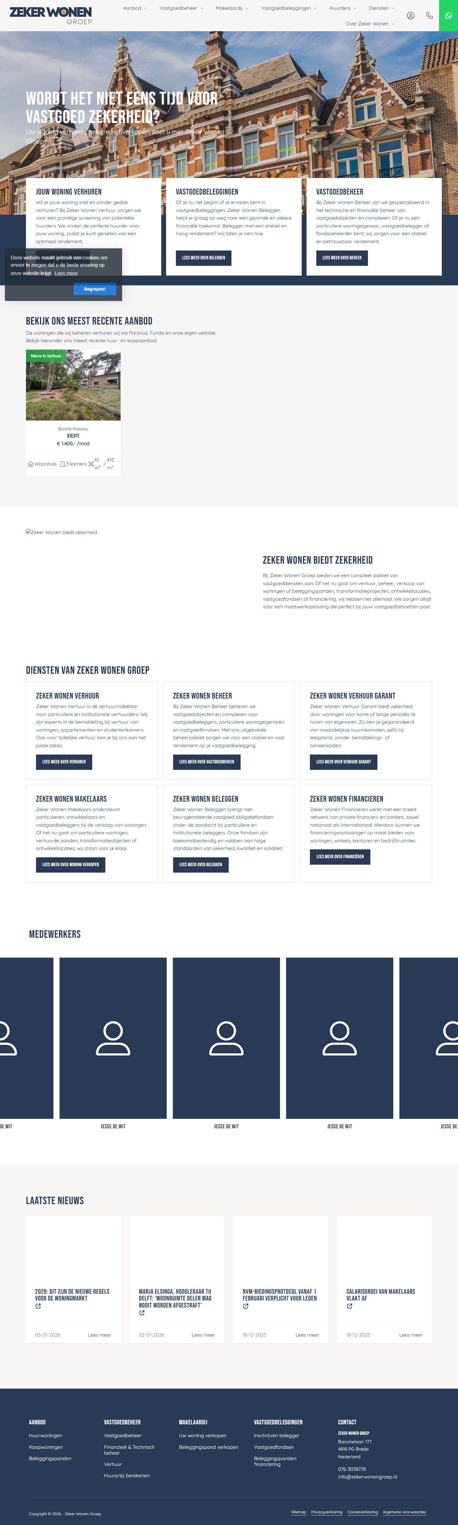 Screenshot der Website von www.zekerwonengroep.nl