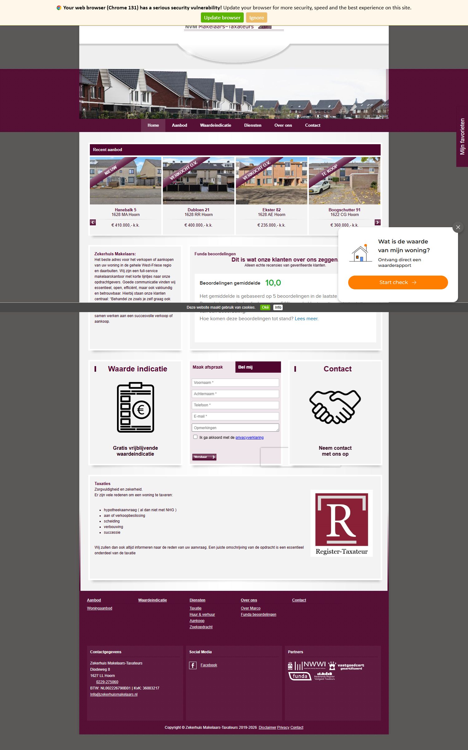 Screenshot der Website von www.zekerhuismakelaars.nl