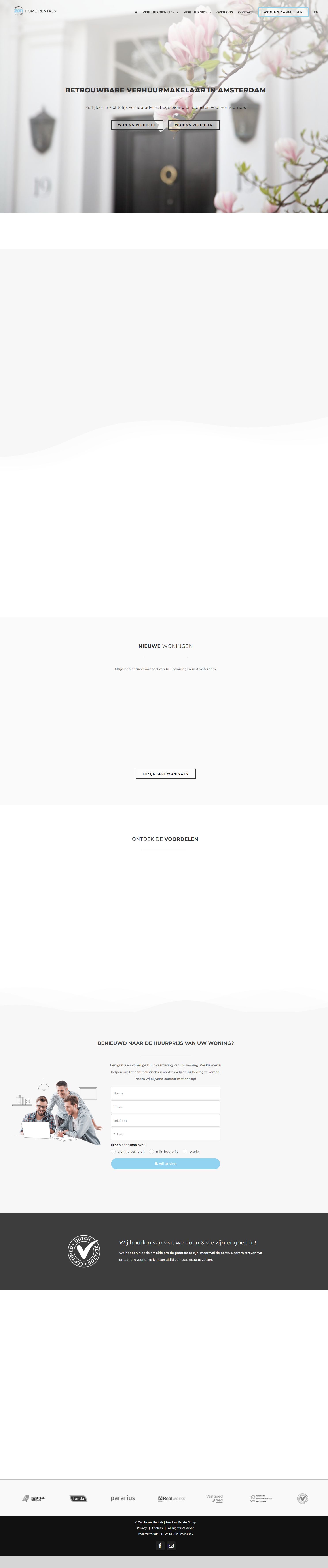 Screenshot of the website of zenhomerentals.nl