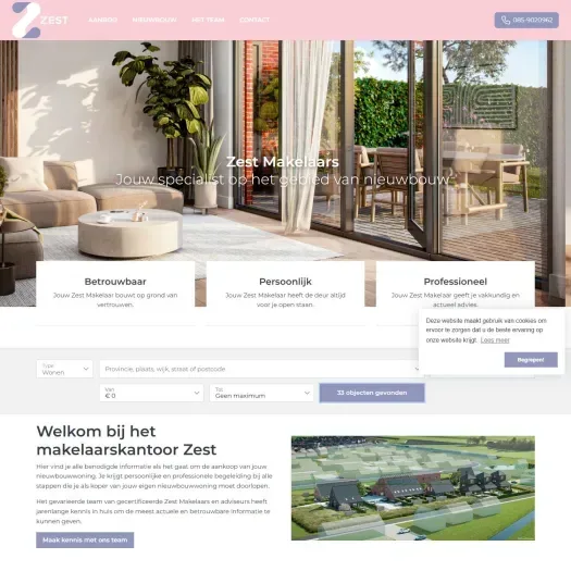 Screenshot der Website von www.zestmakelaars.nl