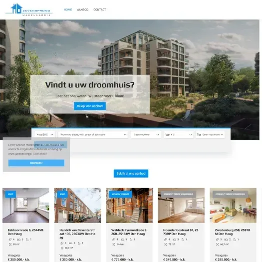 Screenshot of the website of www.zevensprongmakelaardij.nl