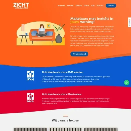Screenshot of the website of www.zichtmakelaars.nl