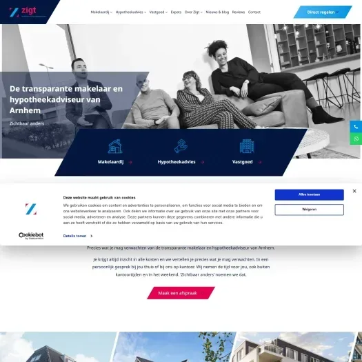 Screenshot van de website van www.zigt.nu