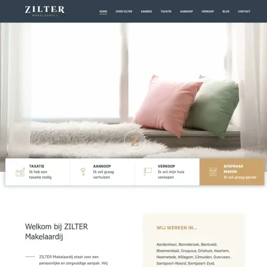 Screenshot van de website van www.ziltermakelaardij.nl