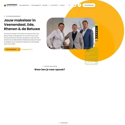 Screenshot van de website van www.zonnenbergmakelaardij.nl