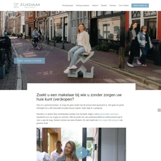 Screenshot van de website van www.zuidammakelaardij.nl