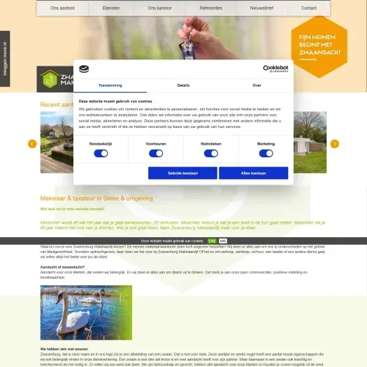 Screenshot van de website van www.zwanenburgmakelaardij.nl