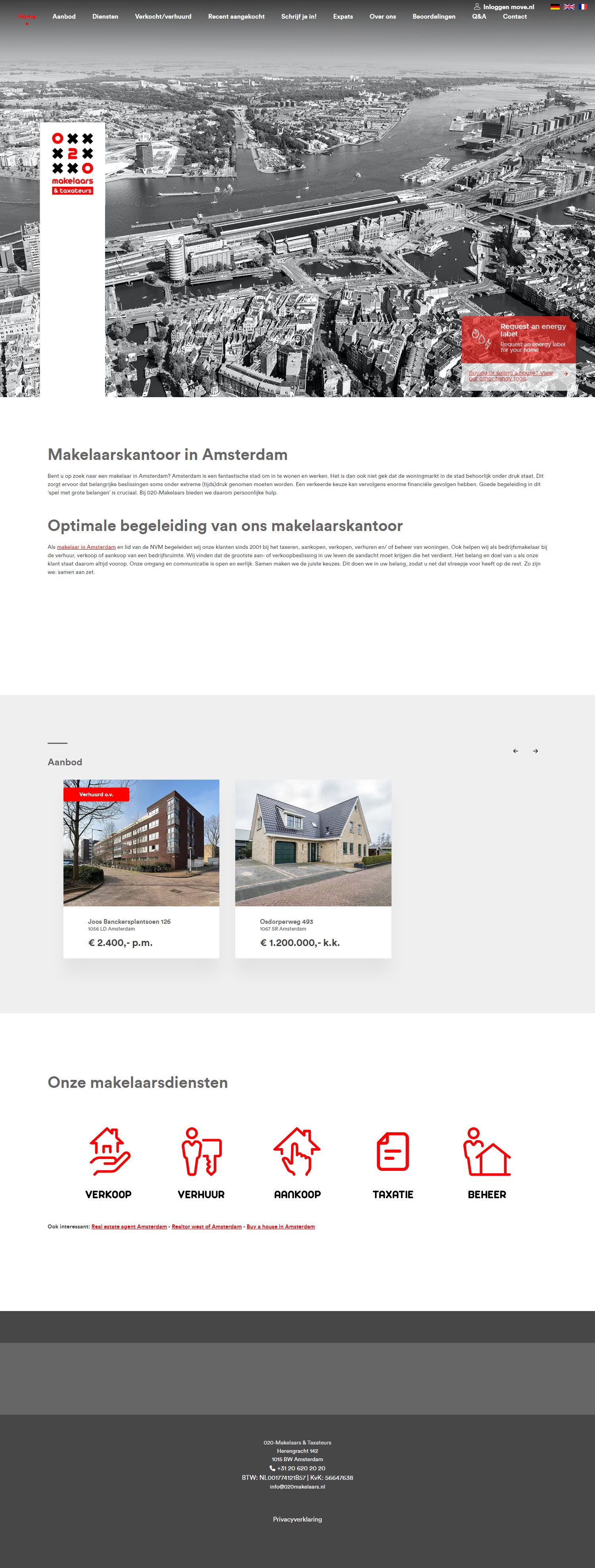 Screenshot van de website van www.020makelaars.nl