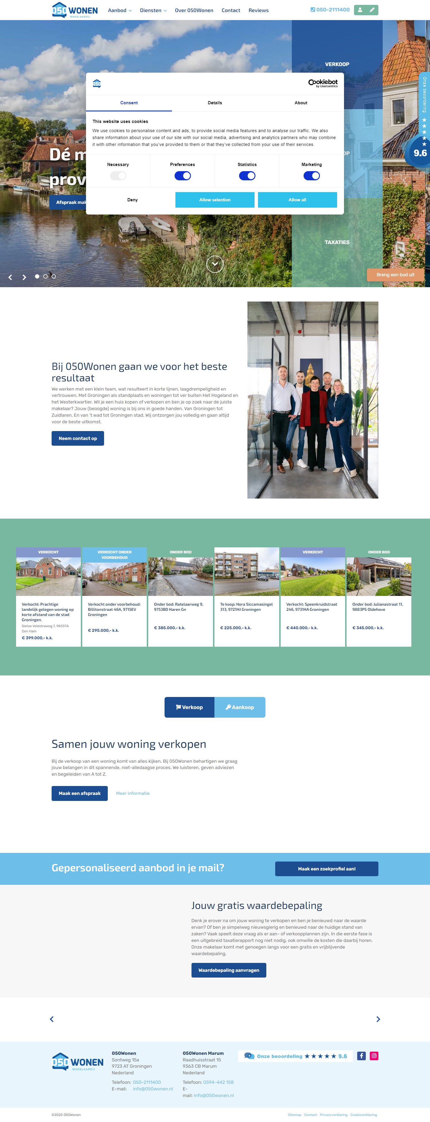 Screenshot van de website van www.050wonen.nl