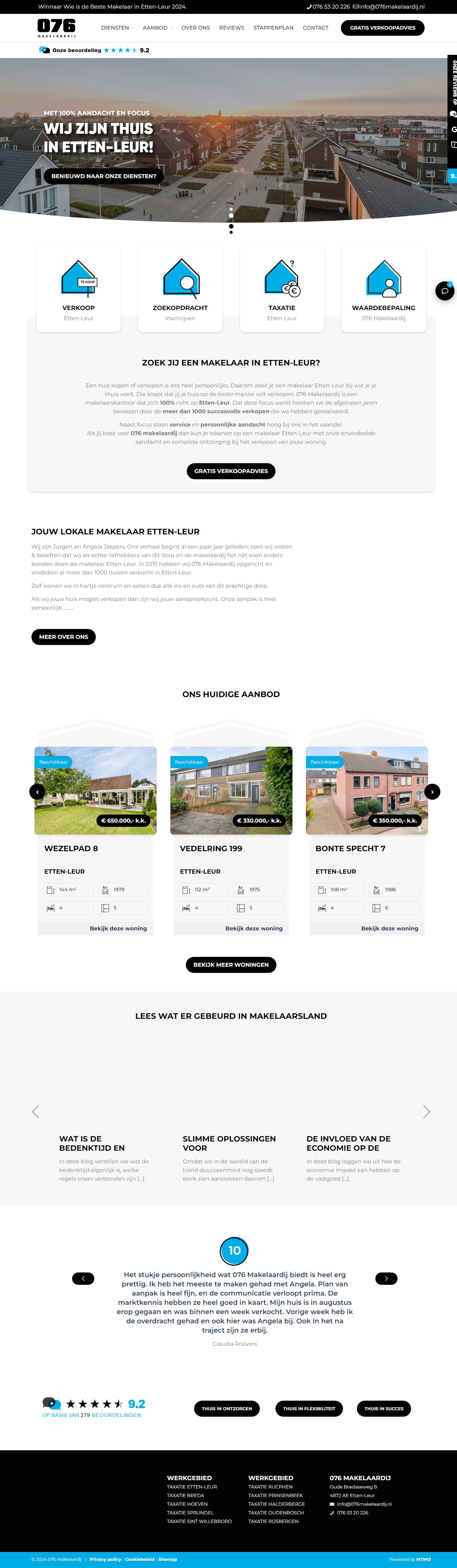 Screenshot van de website van www.076makelaardij.nl