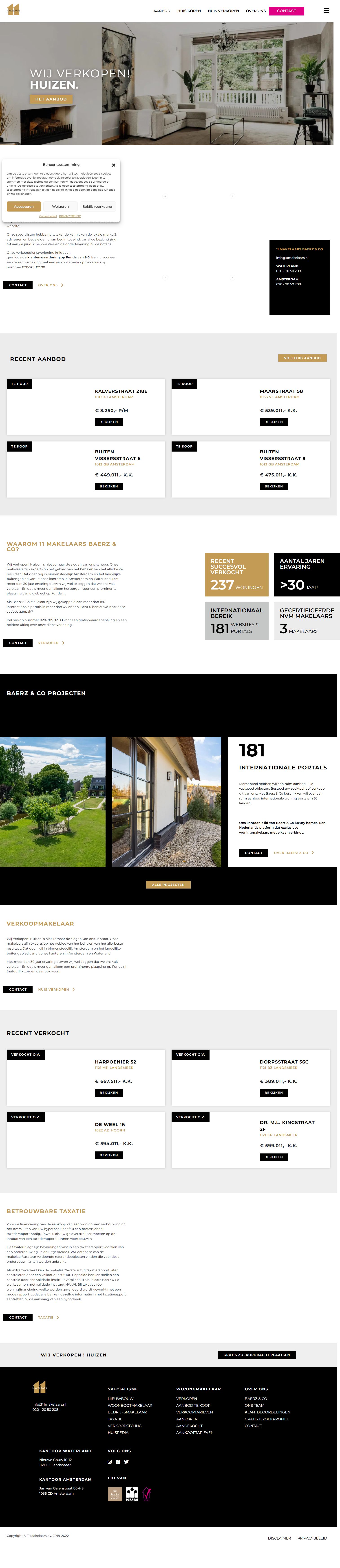 Screenshot van de website van www.11makelaars.nl
