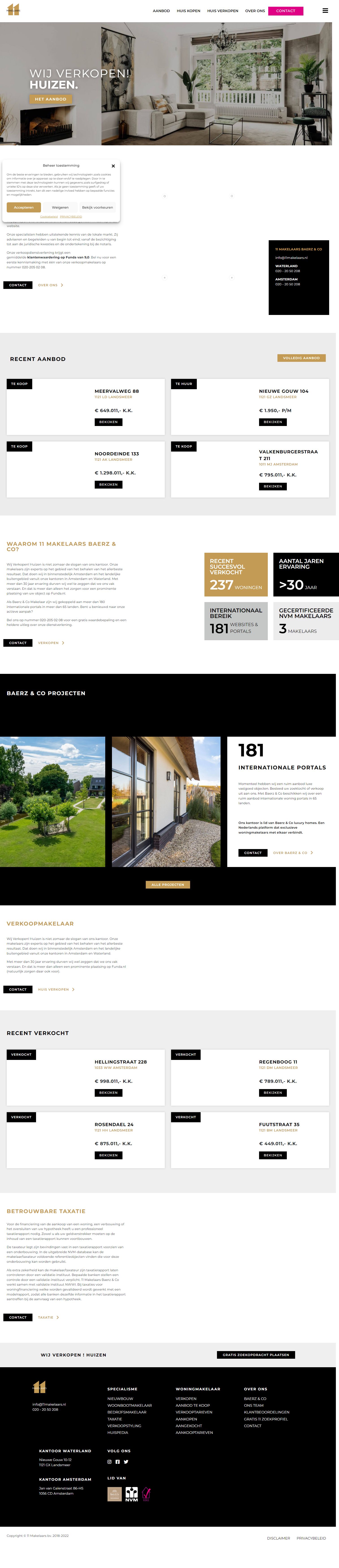 Screenshot van de website van www.11makelaars.nl