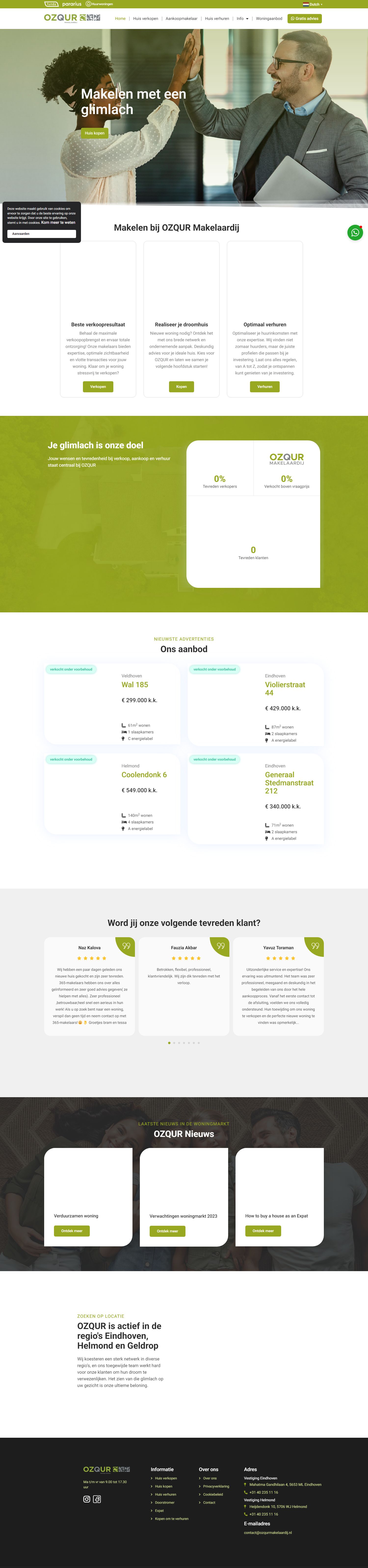 Screenshot van de website van www.ozqurmakelaardij.nl