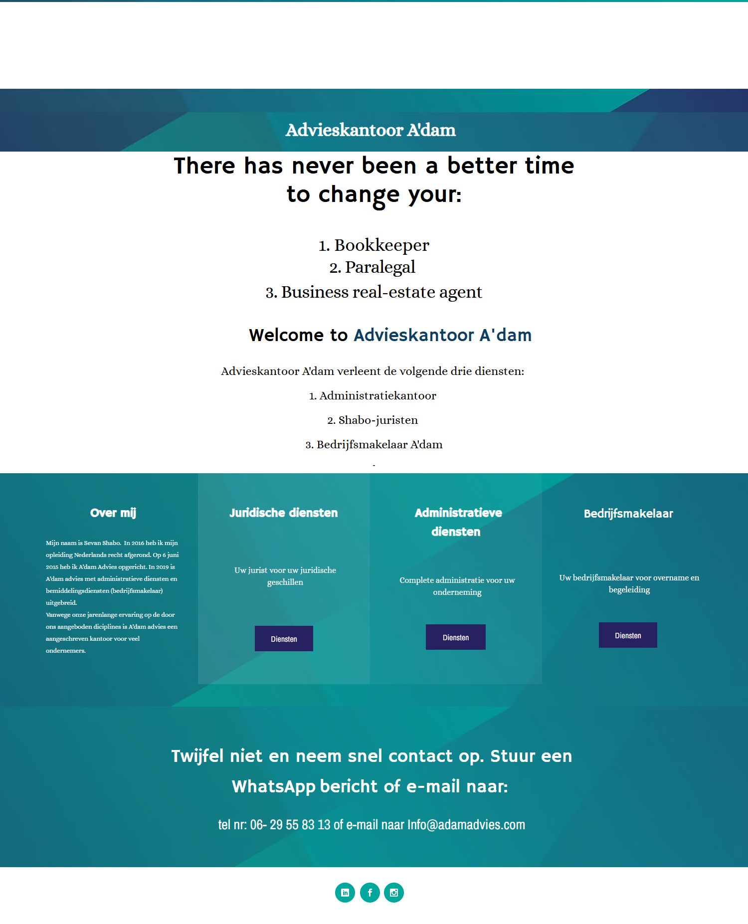 Screenshot van de website van adamadvies.com