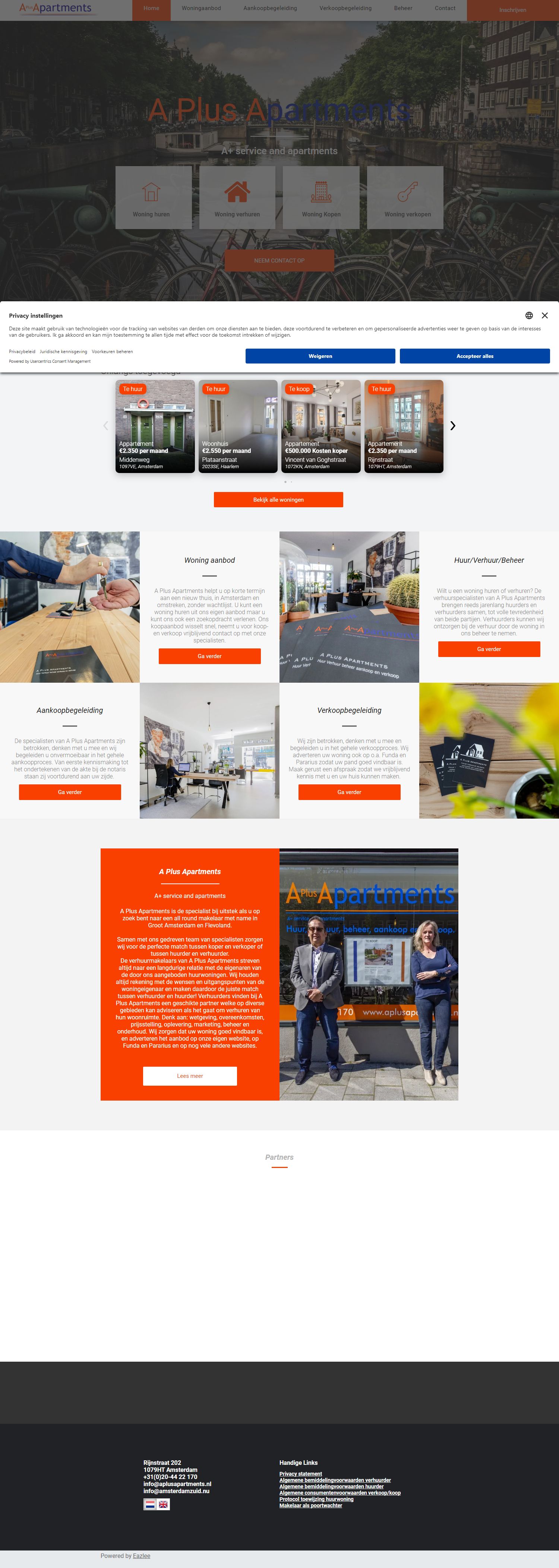 Screenshot van de website van www.aplusapartments.nl