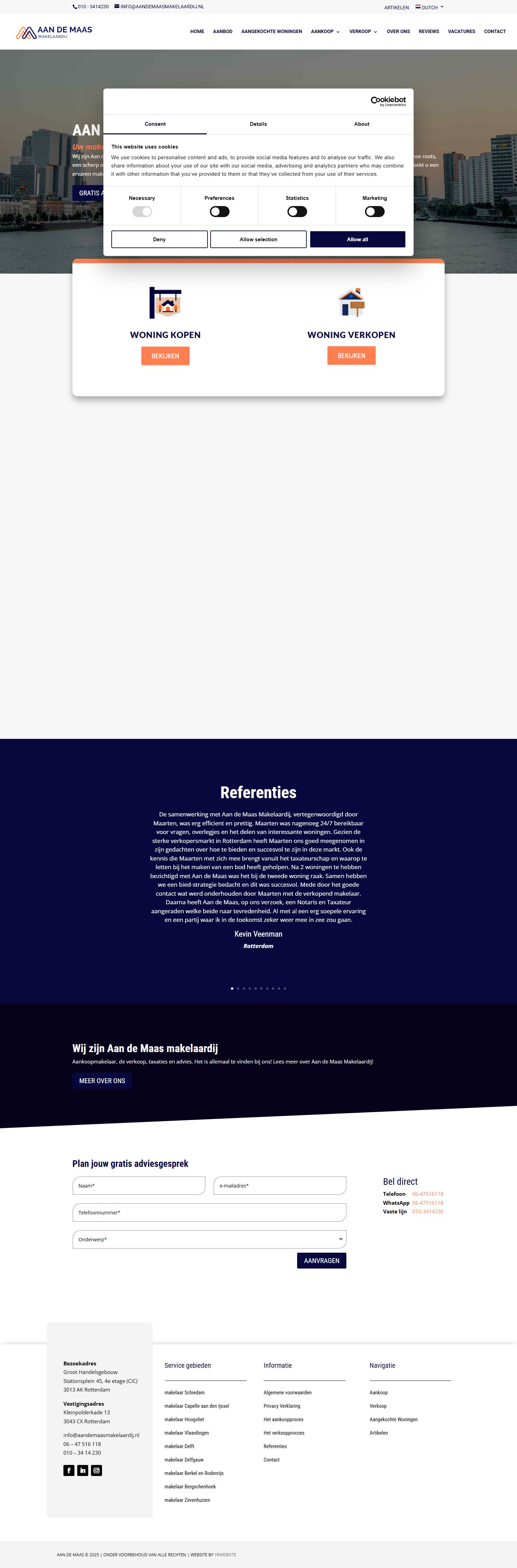 Screenshot of the website of www.aandemaasmakelaardij.nl