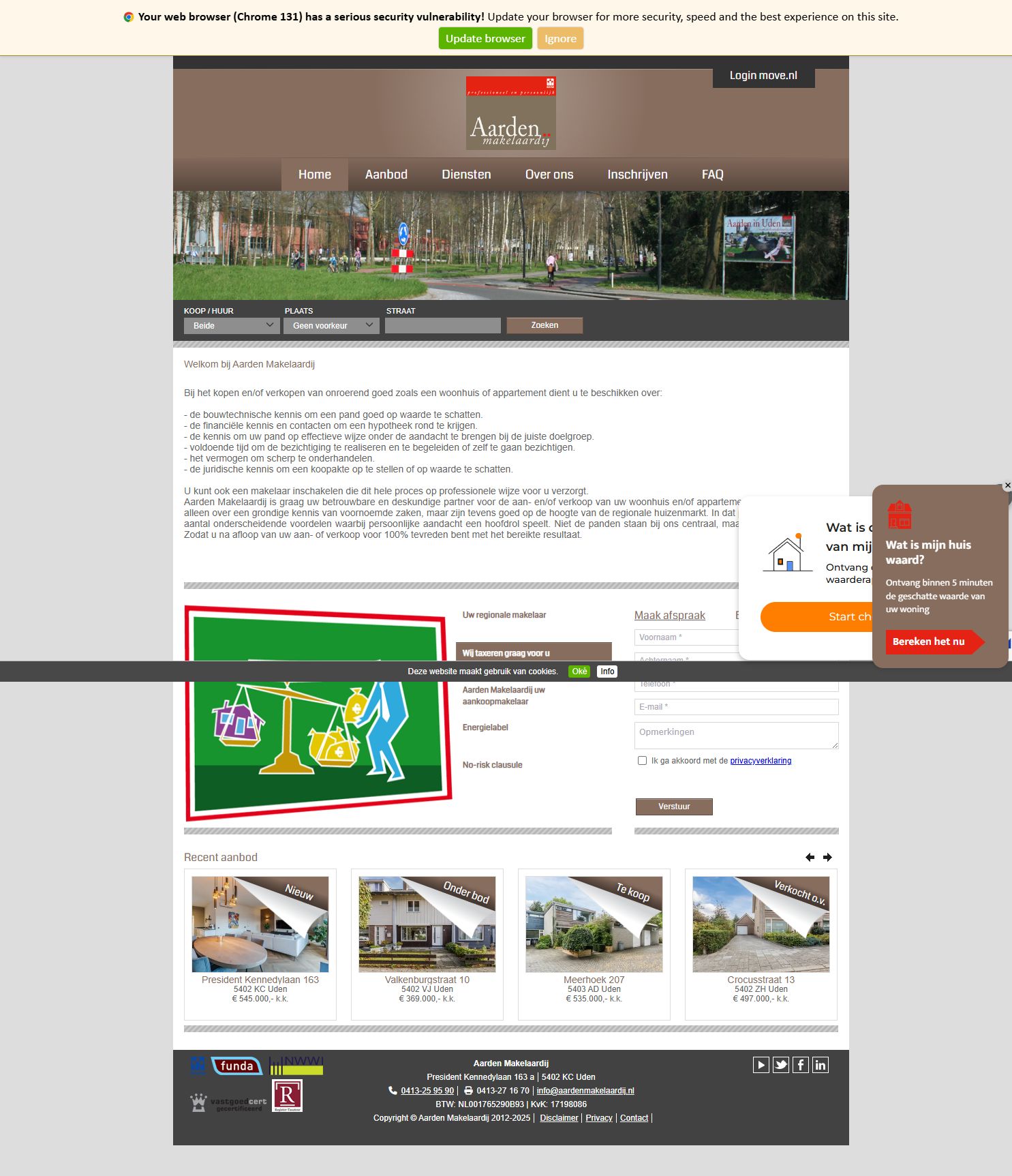 Capture d'écran du site web de www.aardenmakelaardij.nl