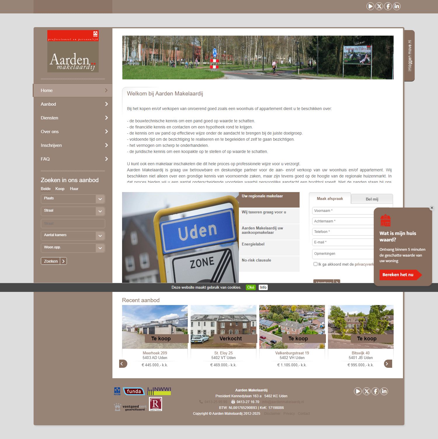 Screenshot van de website van www.aardenmakelaardij.nl