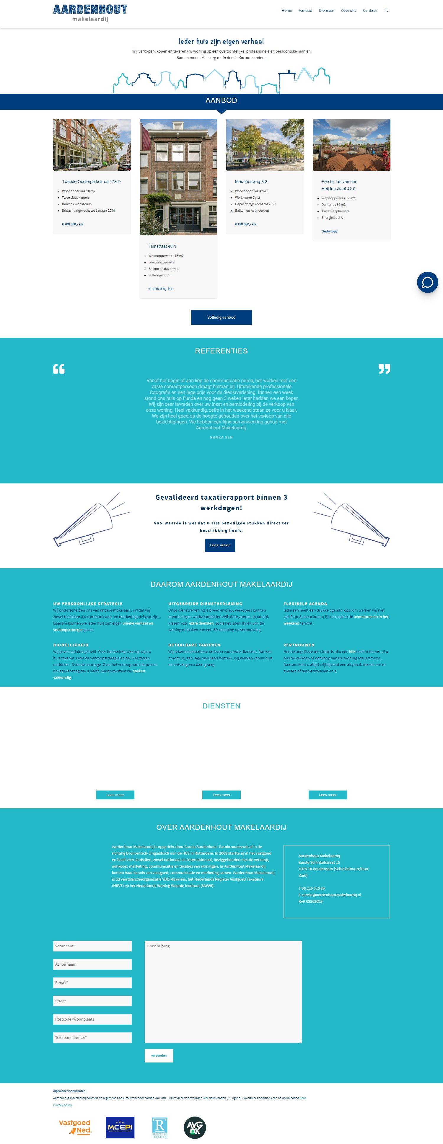 Screenshot of the website of www.aardenhoutmakelaardij.nl