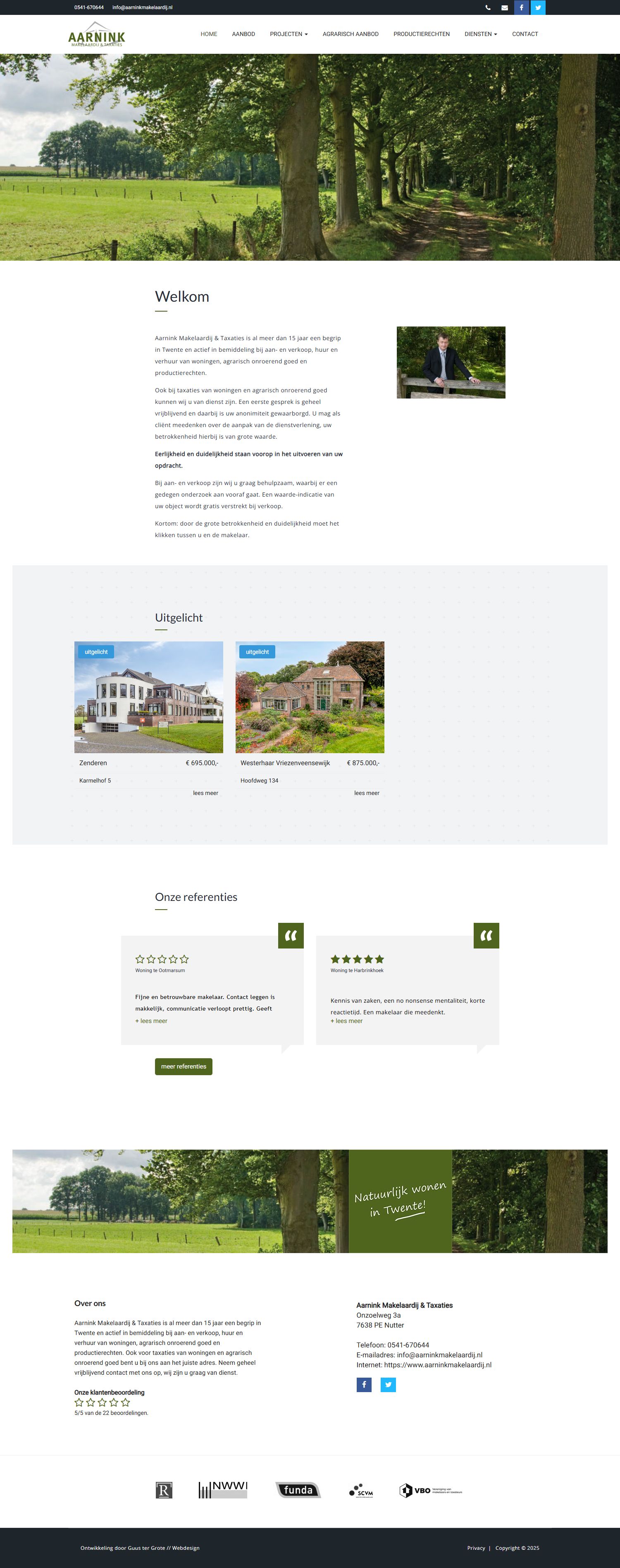 Screenshot of the website of www.aarninkmakelaardij.nl