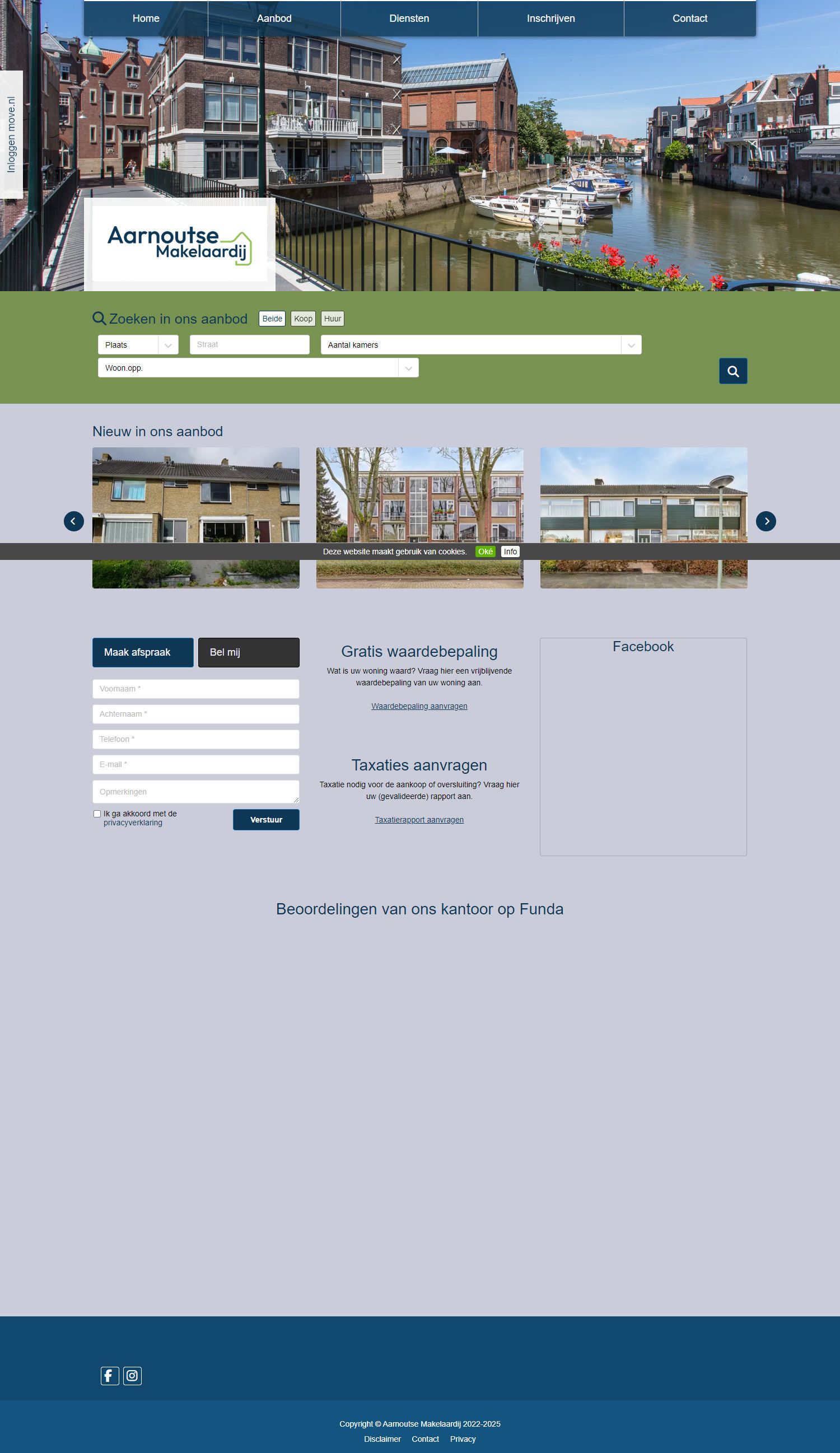 Screenshot van de website van www.aarnoutsemakelaardij.nl