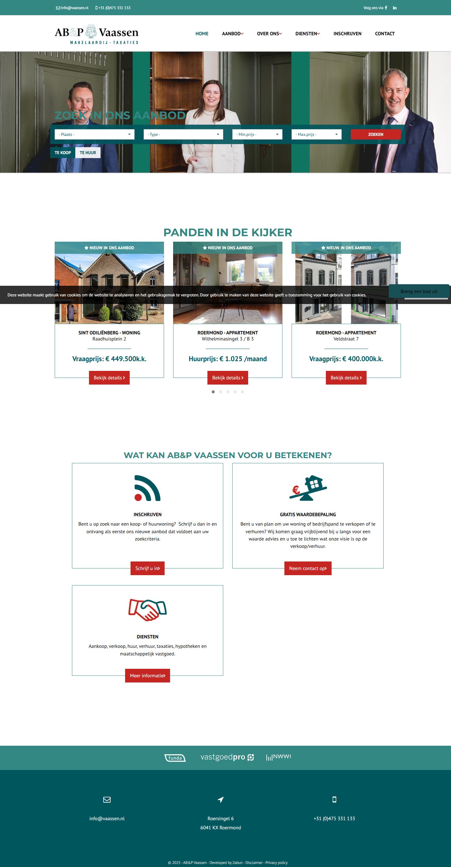 Capture d'écran du site web de www.vaassen.nl