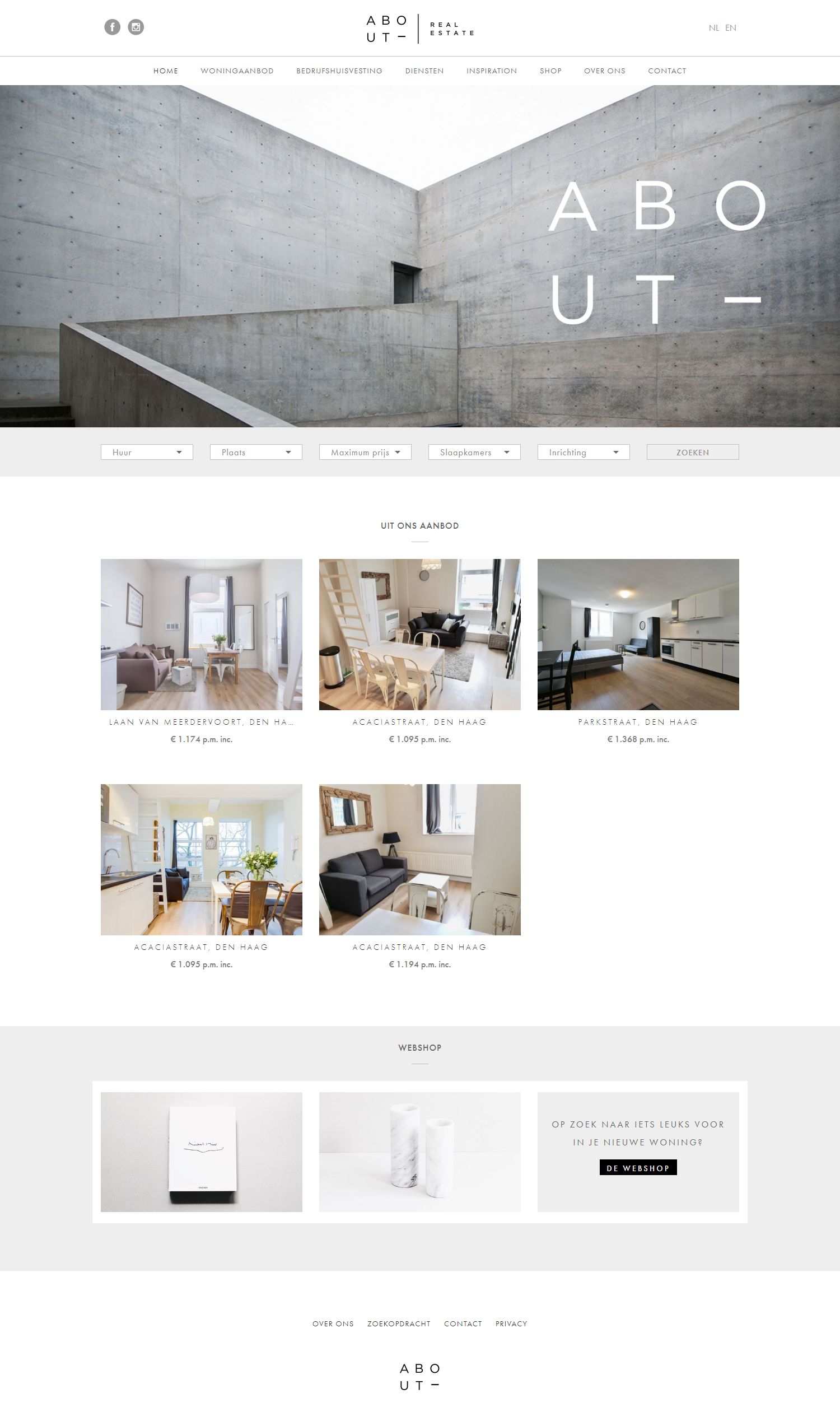 Screenshot van de website van www.aboutrealestate.nl