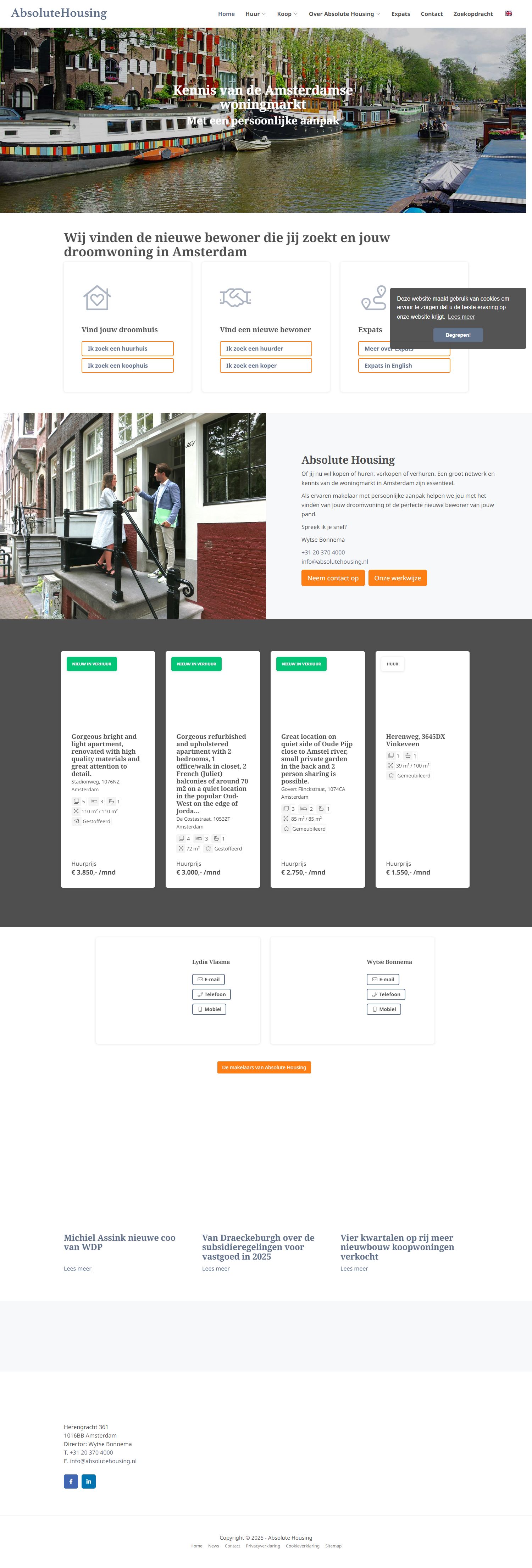 Screenshot van de website van www.absolutehousing.nl