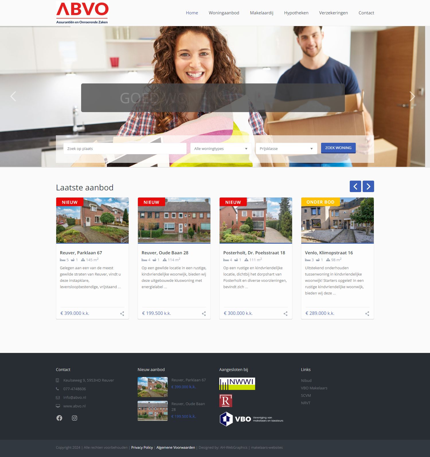 Screenshot van de website van www.abvo.nl