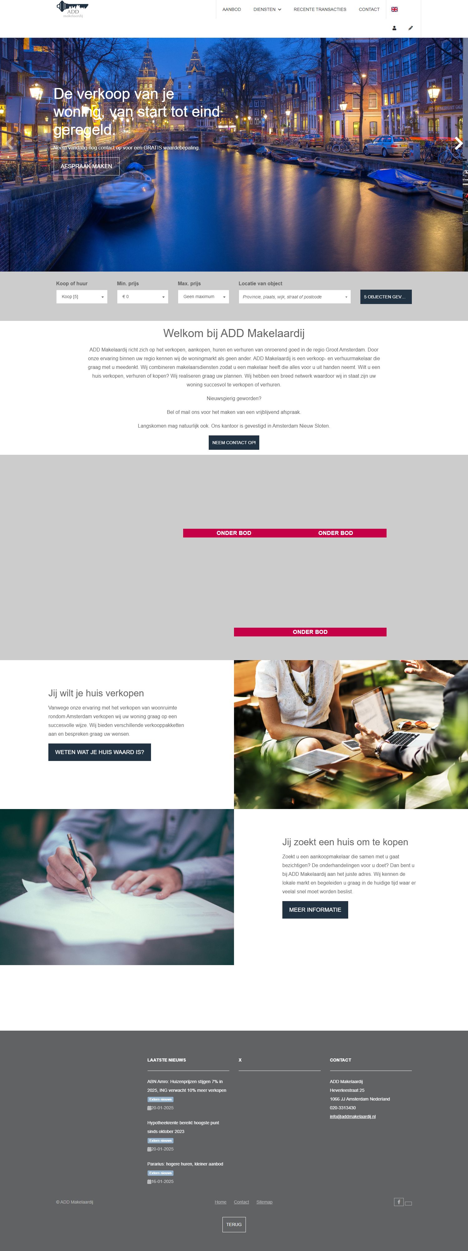 Screenshot van de website van www.addmakelaardij.nl
