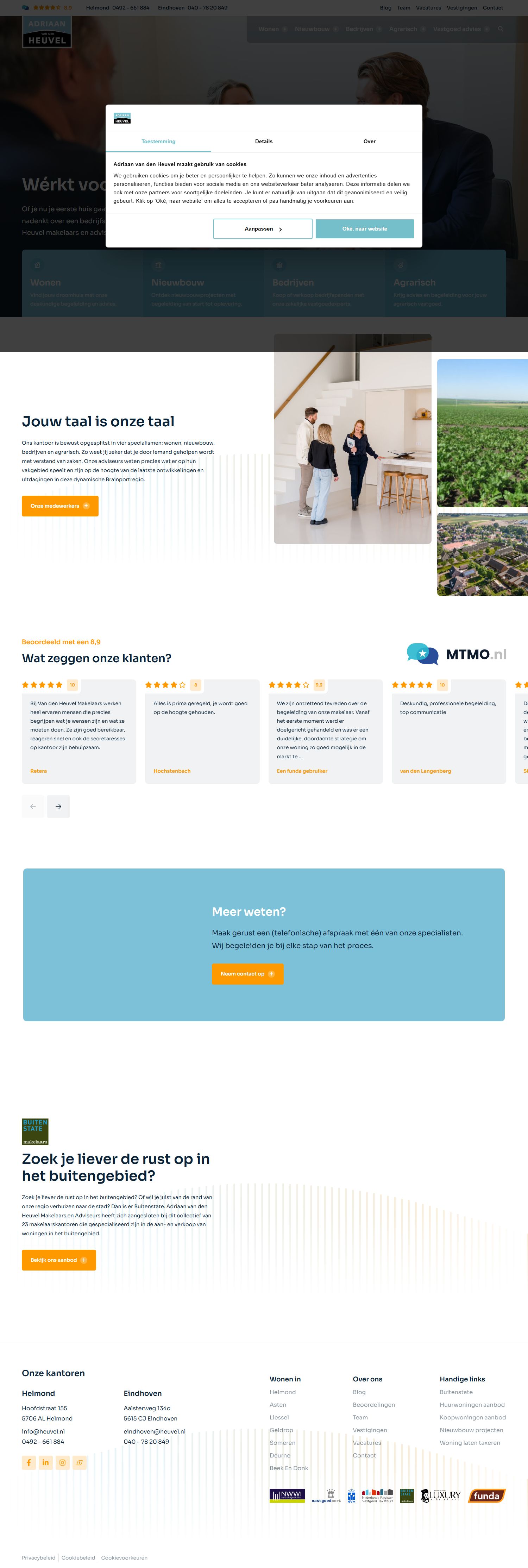 Screenshot of the website of www.heuvel.nl