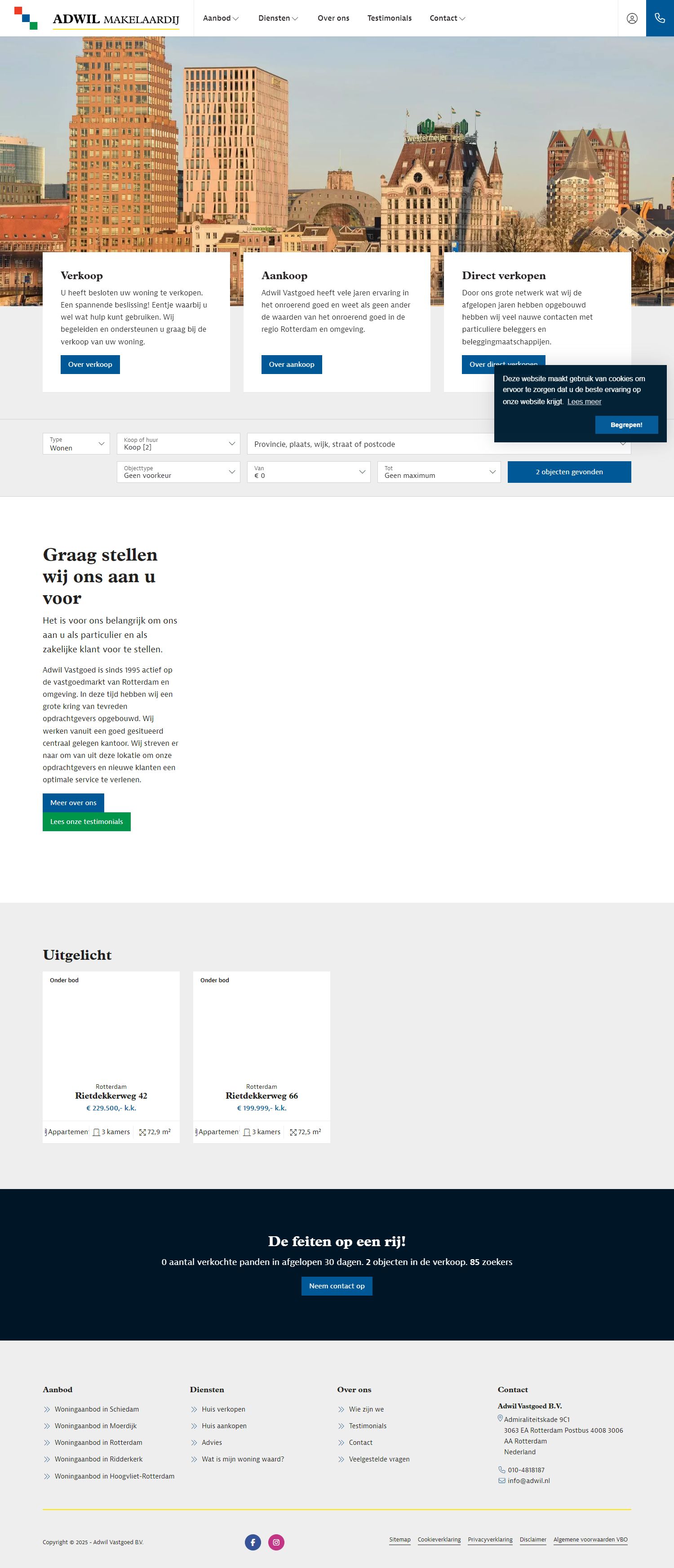 Screenshot van de website van adwil.nl