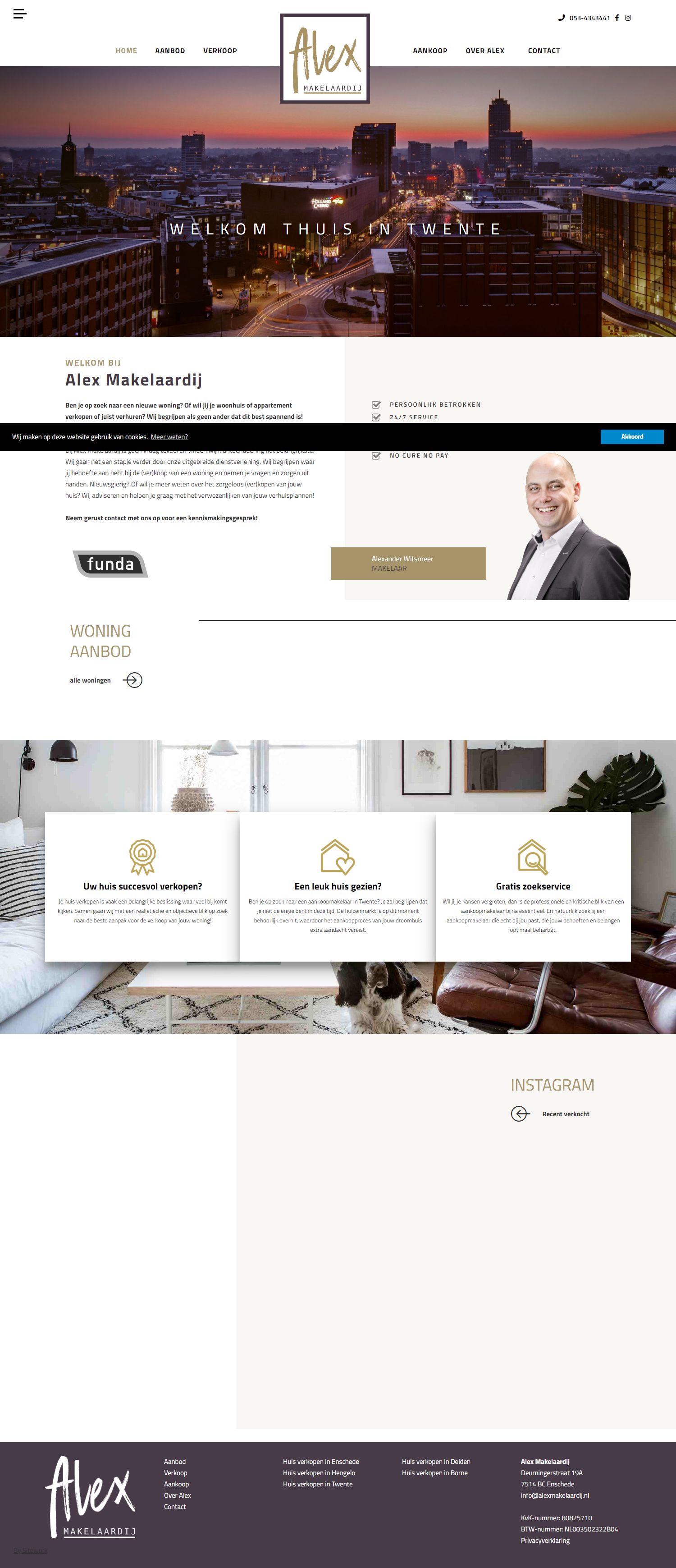 Screenshot van de website van www.alexmakelaardij.nl