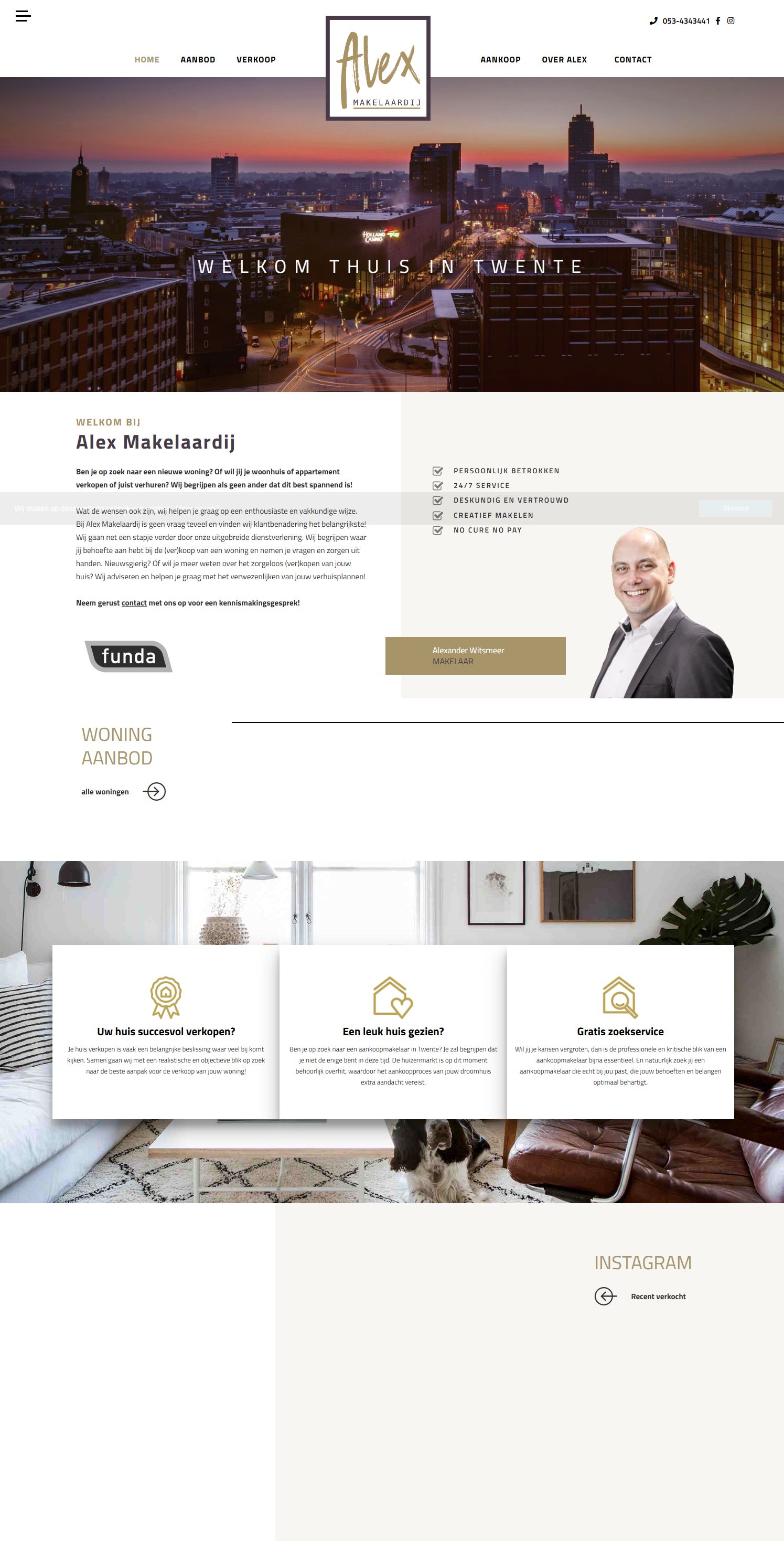 Screenshot van de website van www.alexmakelaardij.nl