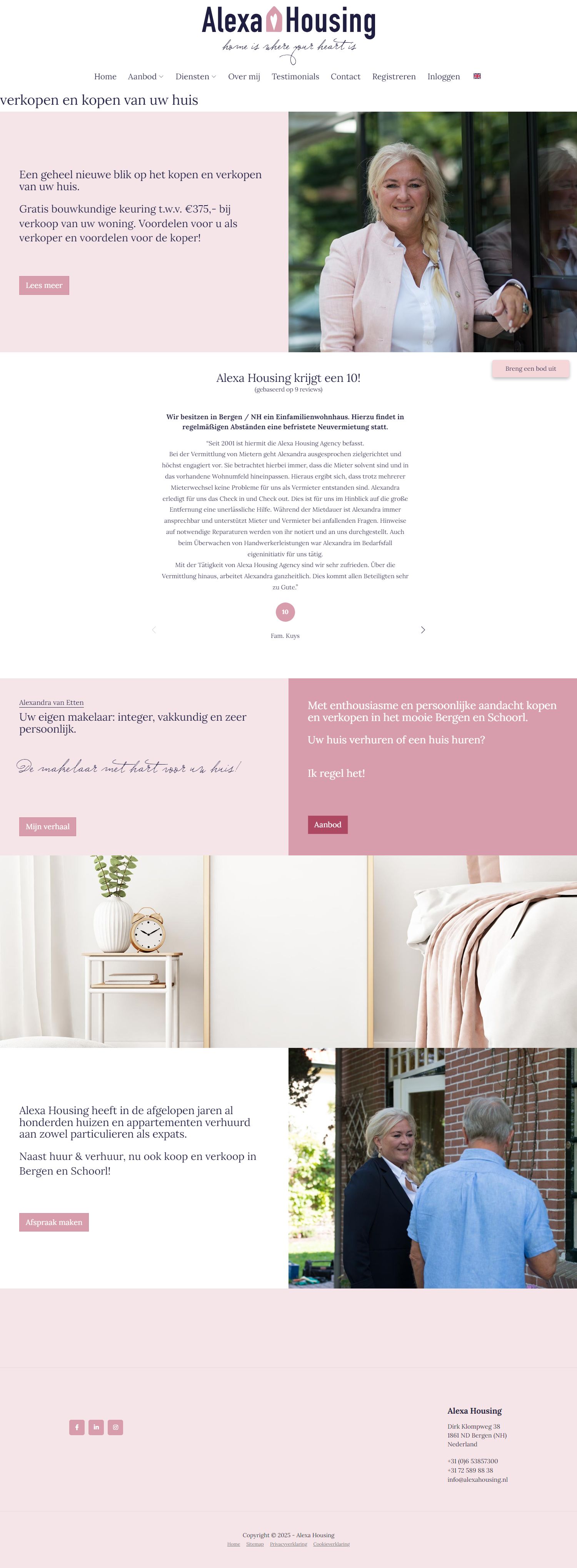 Screenshot van de website van www.alexahousing.nl