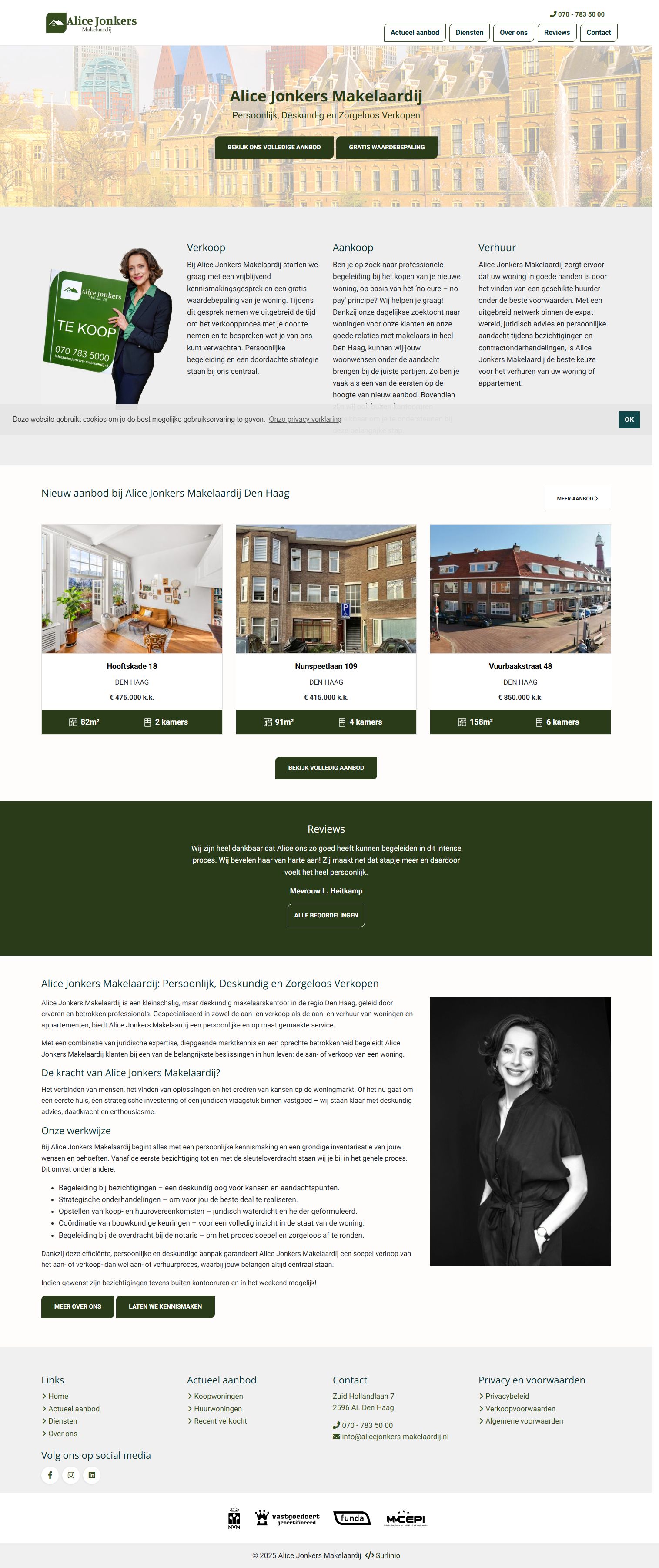 Capture d'écran du site web de www.alicejonkers-makelaardij.nl