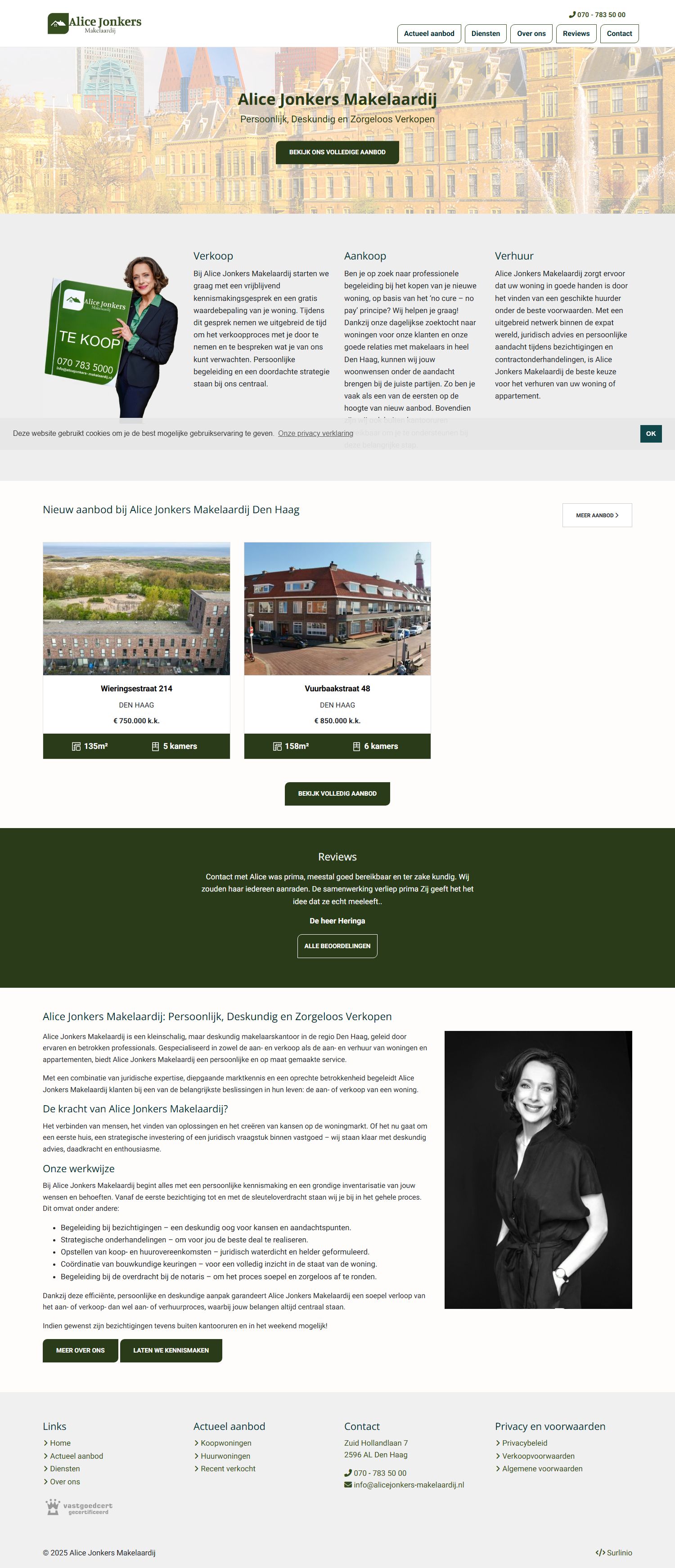 Screenshot van de website van www.alicejonkers-makelaardij.nl