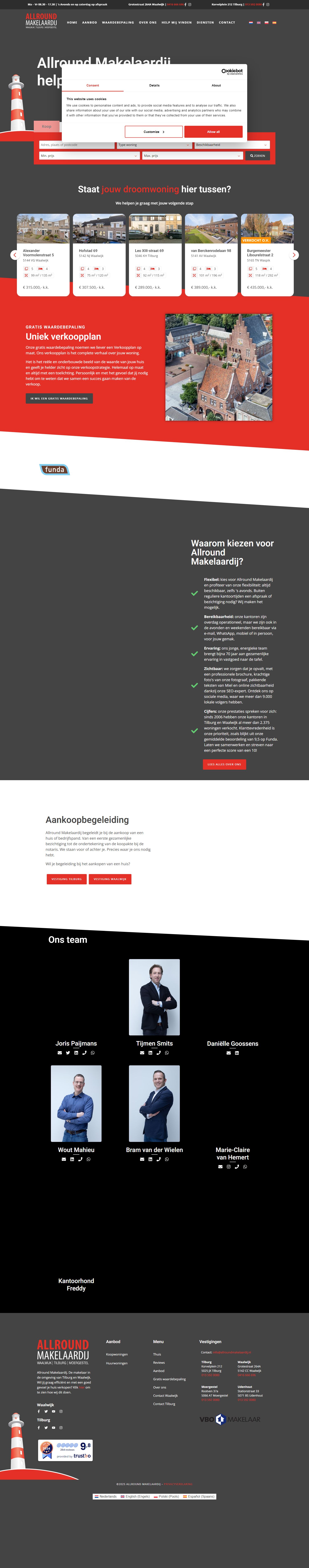 Screenshot van de website van www.allroundmakelaardij.nl