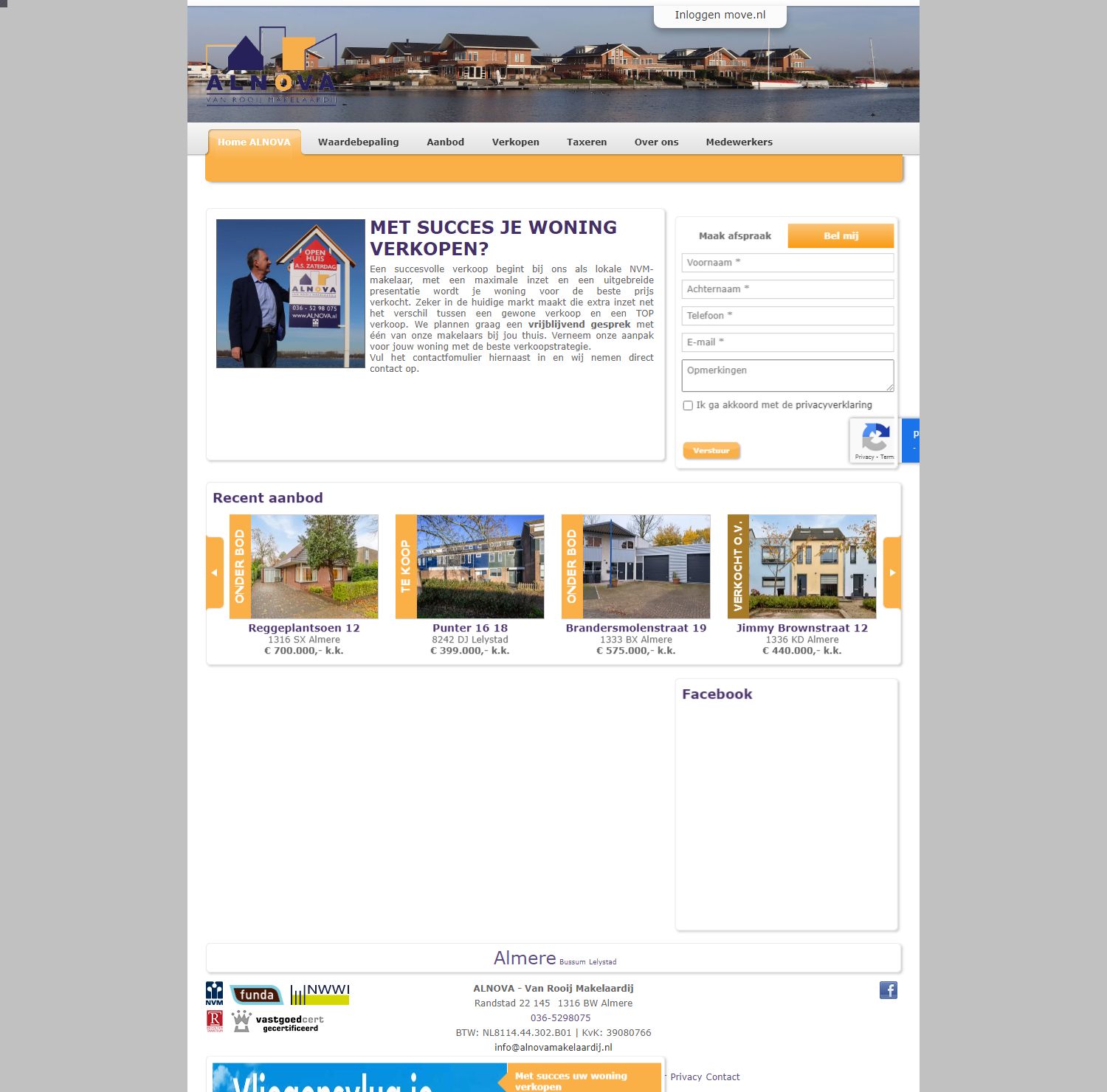 Screenshot van de website van www.alnovamakelaardij.nl