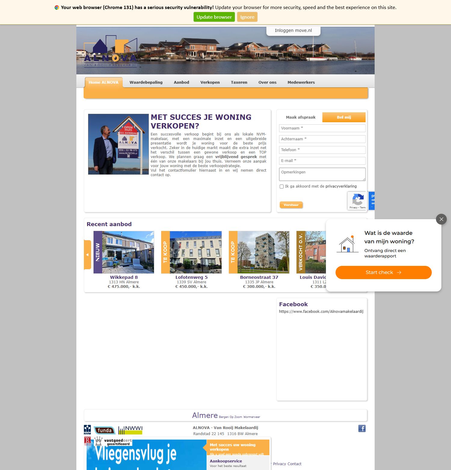 Screenshot der Website von www.alnovamakelaardij.nl