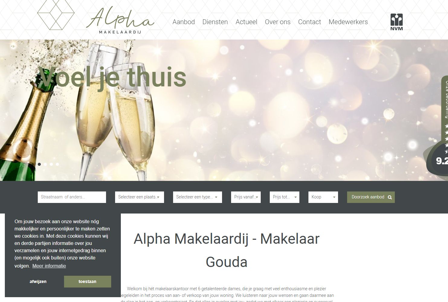 Screenshot van de website van www.alphamakelaardij.nl