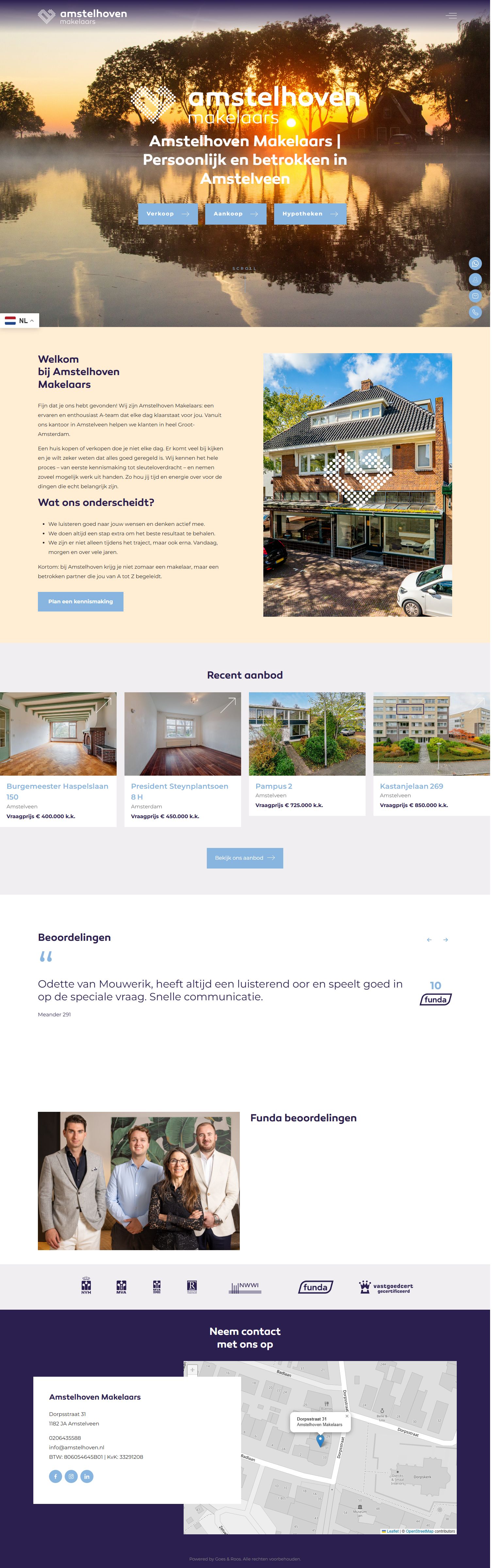 Screenshot of the website of www.amstelhoven.nl