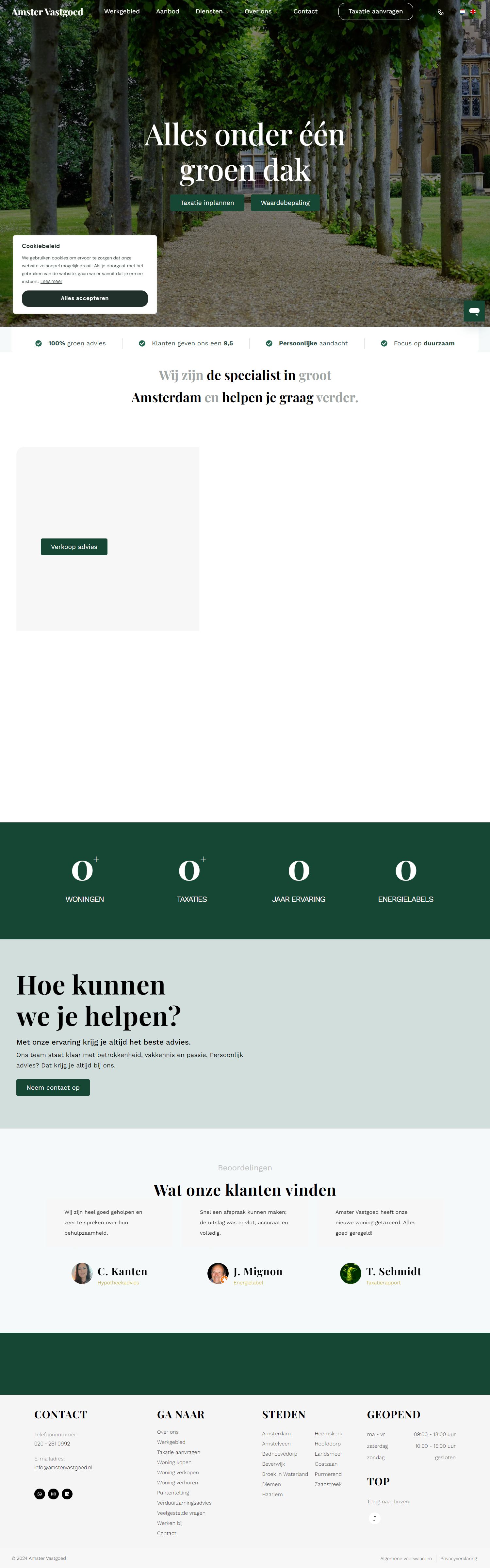 Screenshot van de website van amstervastgoed.nl