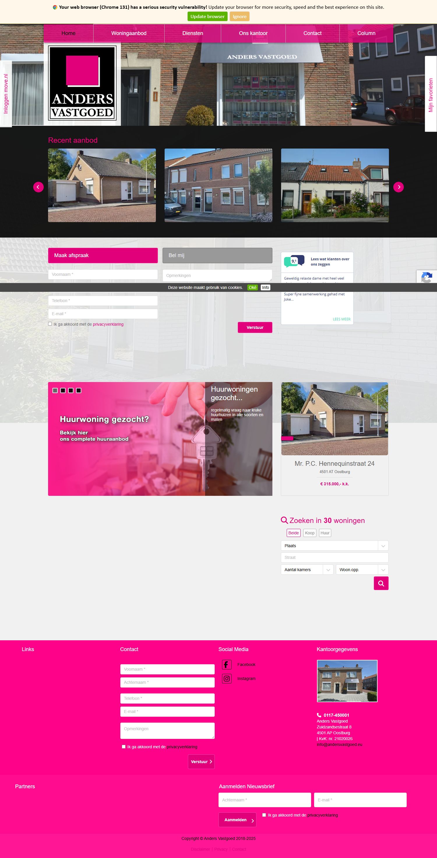Screenshot van de website van www.andersvastgoed.eu
