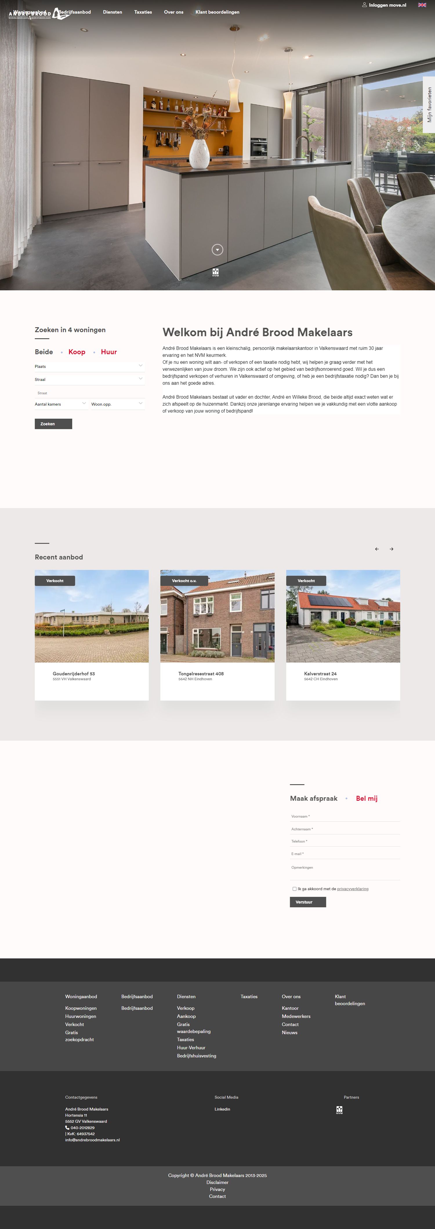 Screenshot van de website van www.andrebroodmakelaars.nl