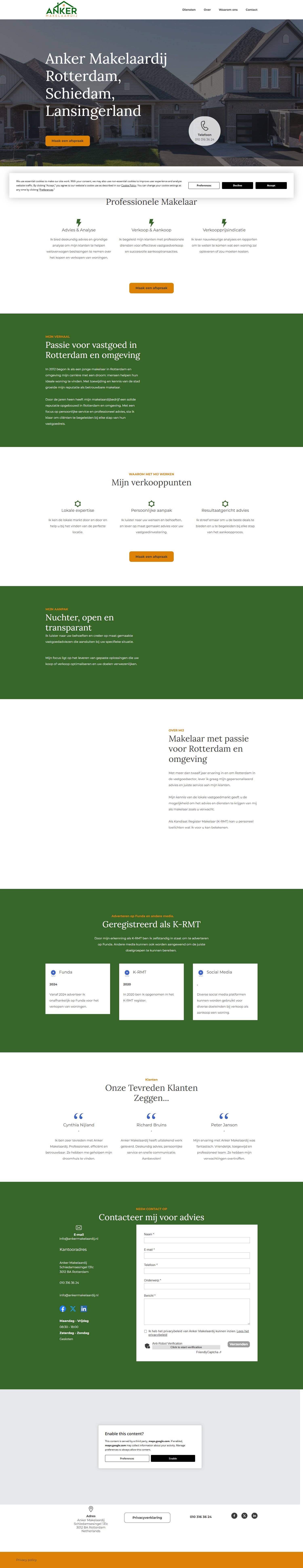 Screenshot of the website of www.ankermakelaardij.nl