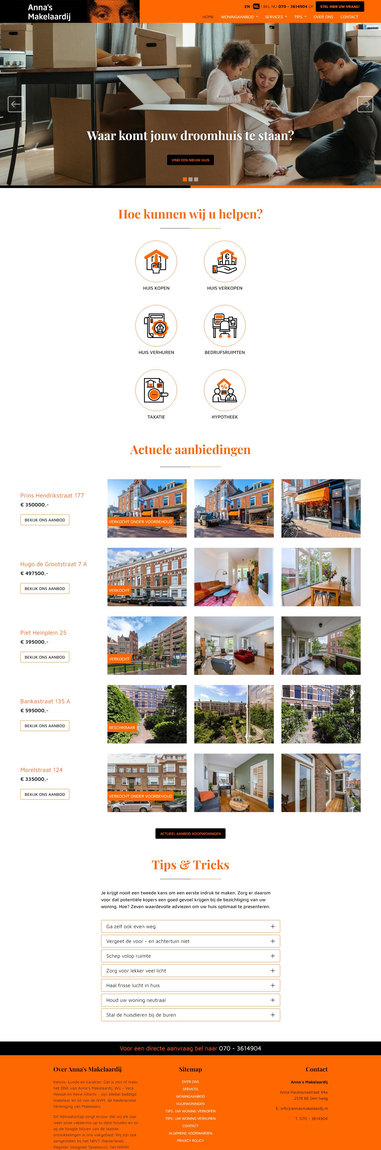 Screenshot van de website van www.annasmakelaardij.nl