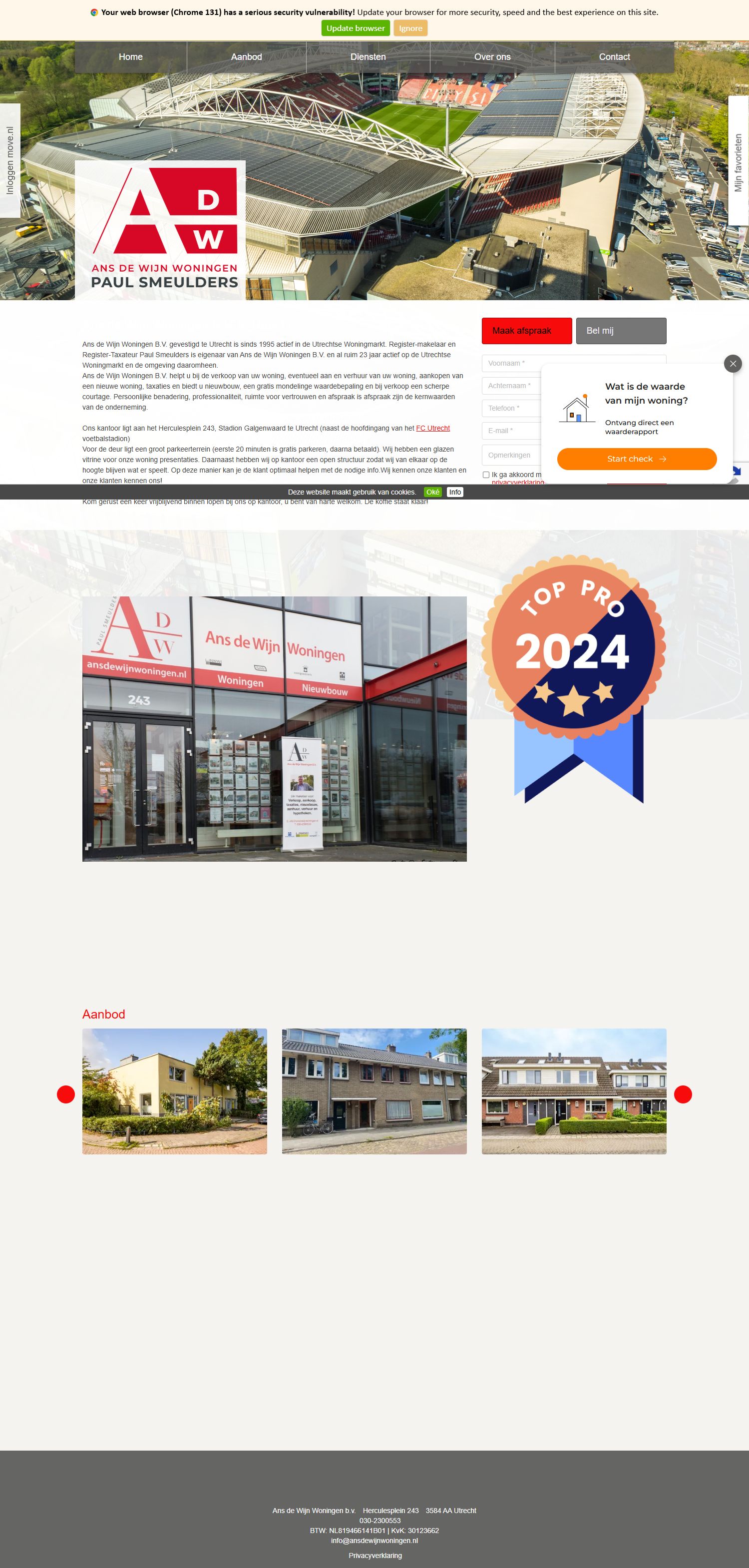 Screenshot van de website van www.ansdewijnwoningen.nl