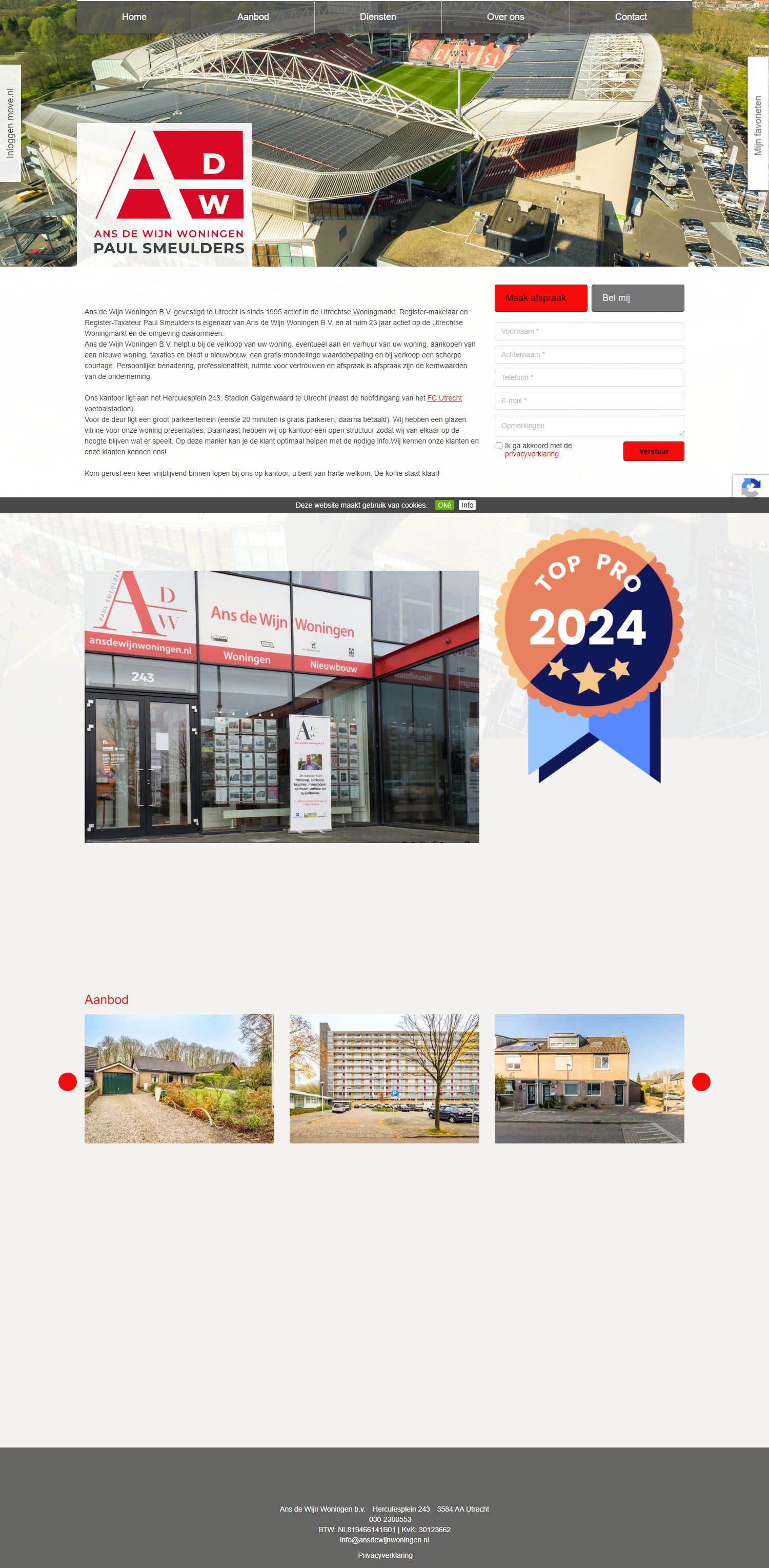 Screenshot van de website van www.ansdewijnwoningen.nl