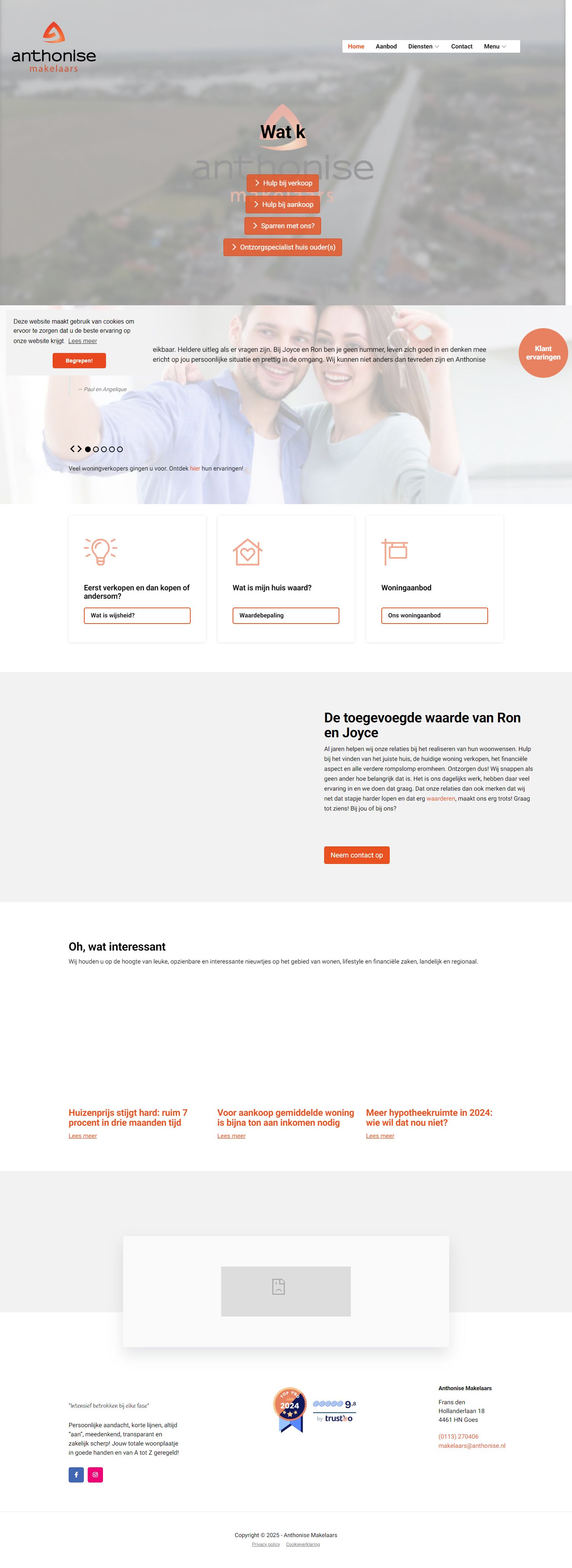 Screenshot van de website van www.anthonise.nl